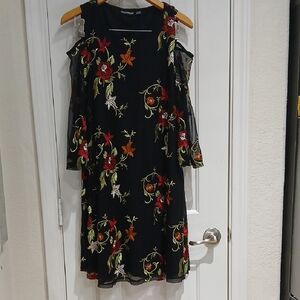 Nina Leonard Orange and Green Tiered Ruffled Sundress Size L